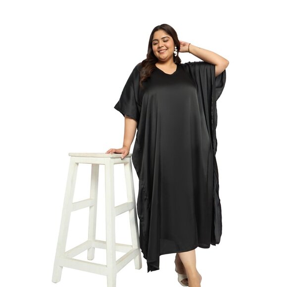 Gypsie Blu Women Satin Solid Plus Size Caftan Dress Kimono Maxi Dress for Nighty - Picture 8 of 9